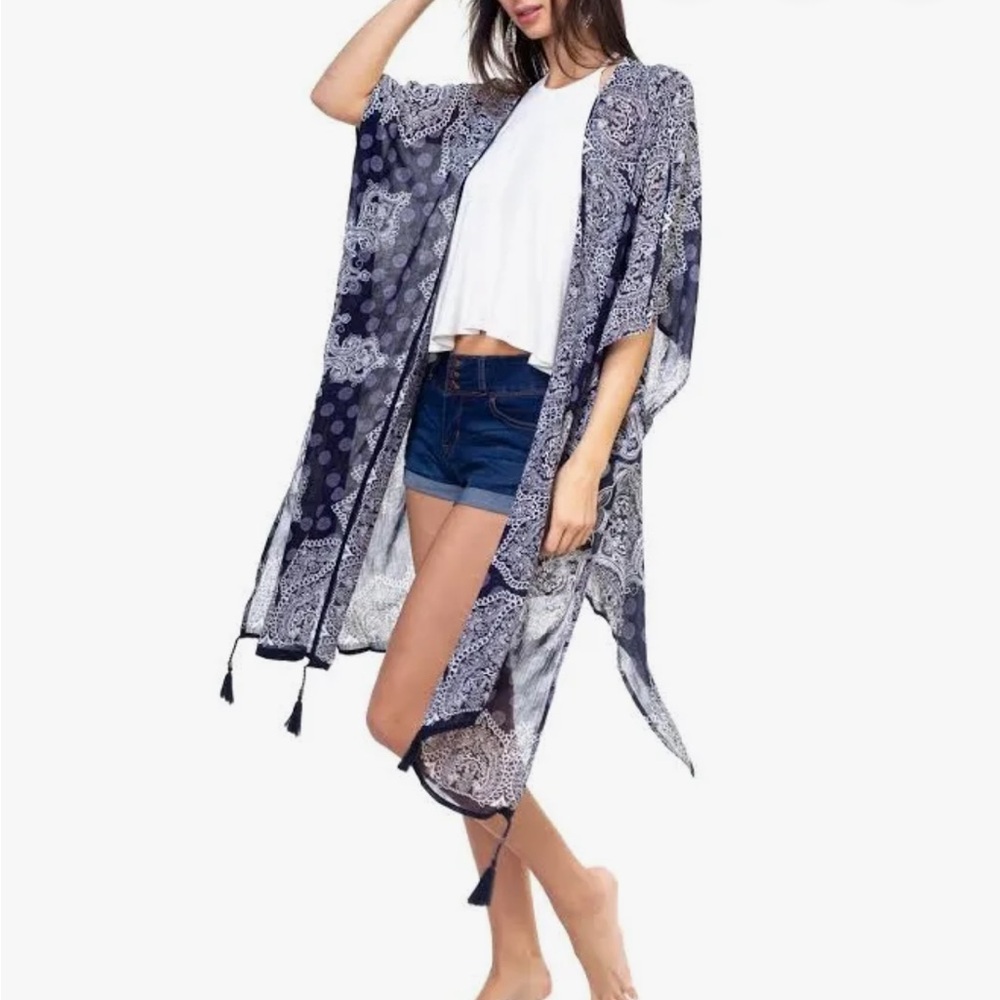 BILA Made In India Lynn Beachy Boho Tassel Open Front Kimono O/S